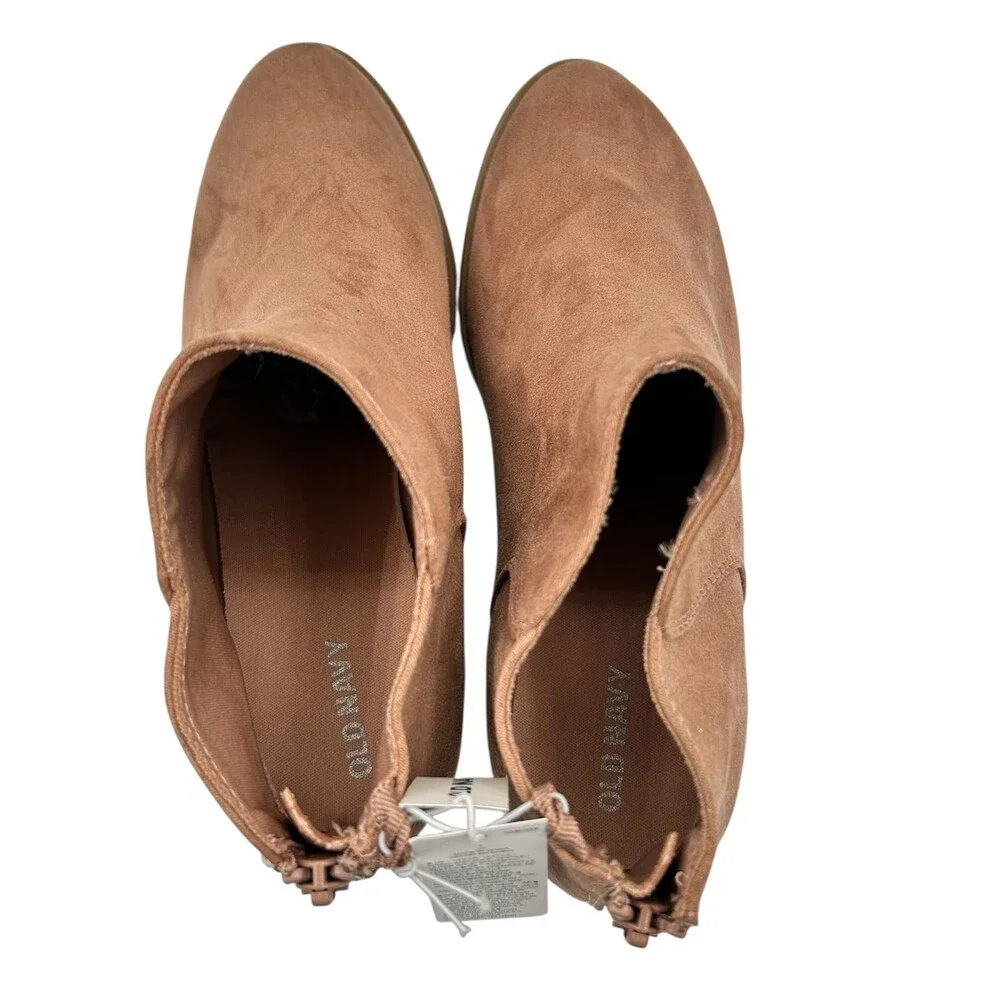 Old Navy Girls Tan Suede Rear Zip Stacked Block Heel Ankle Booties Size 4